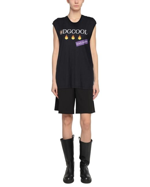 Dolce & Gabbana Black Solid Color Printed Knit T-Shirt