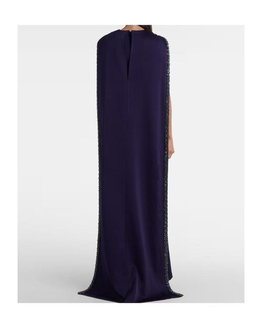 Roland Mouret Blue Embellished Caped Satin Crêpe Gown