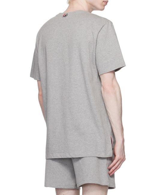 Thom Browne Gray Logo Patch Crewneck T-Shirt for men