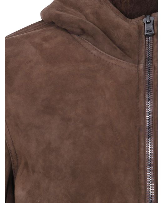 Giorgio Brato Brown Cropped Hooded Leather Jacket for men