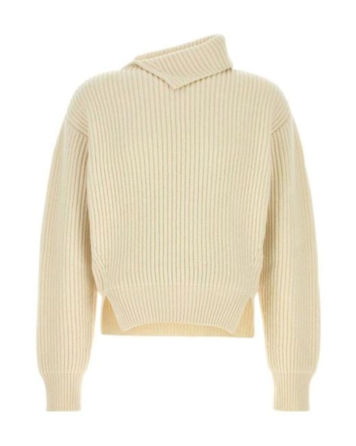 Jil Sander White Asymmetric Neck Ribbed Jumper for men