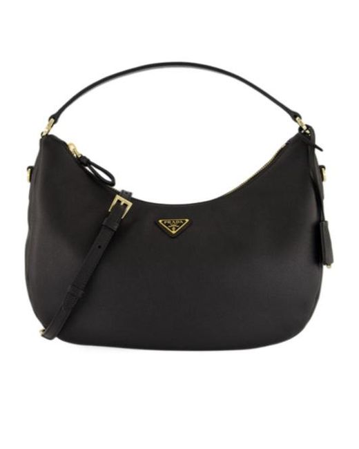 Prada Black Zip Leather Shoulder Bag