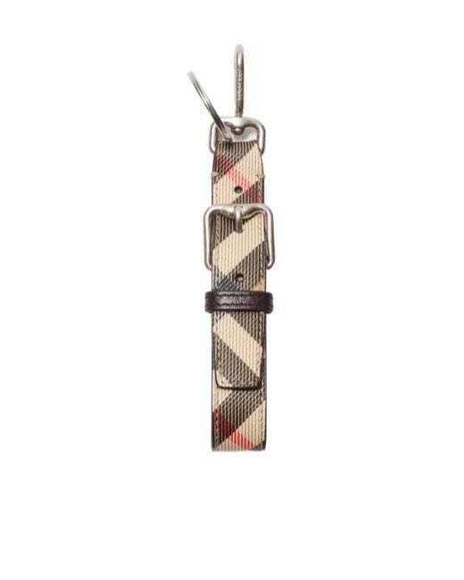 Burberry White Checked Buckle Detailed Keychain for men