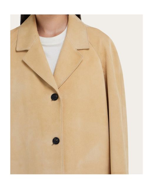 Ferragamo Natural Single Breasted Suede Coat