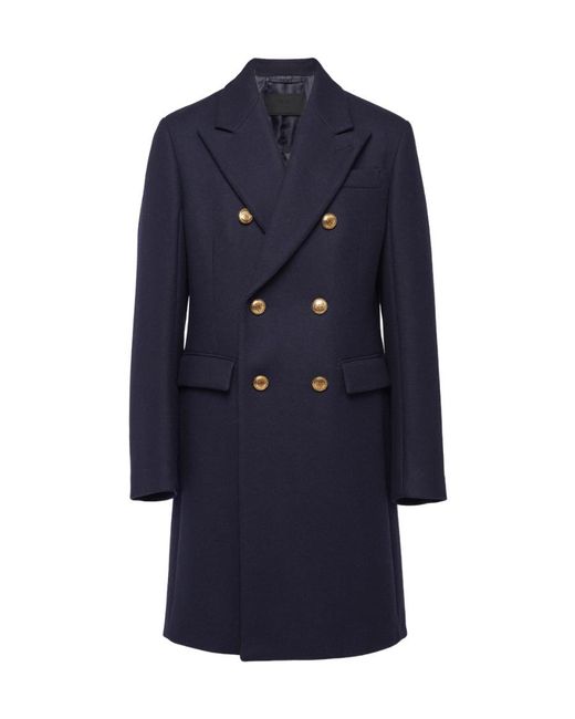 Prada Blue Double-Breasted Long-Sleeved Coat for men