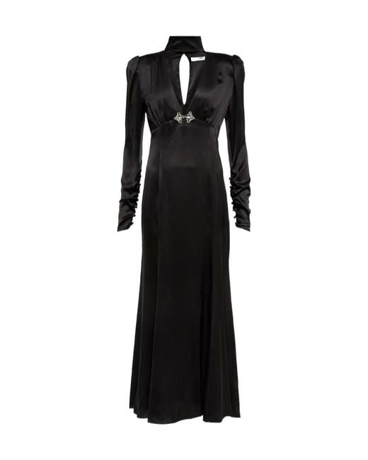 Alessandra Rich Black Embellished Silk Satin Dress