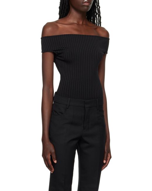 AMI Black Ami Off-Shoulder Ribbed Knit Bodysuit