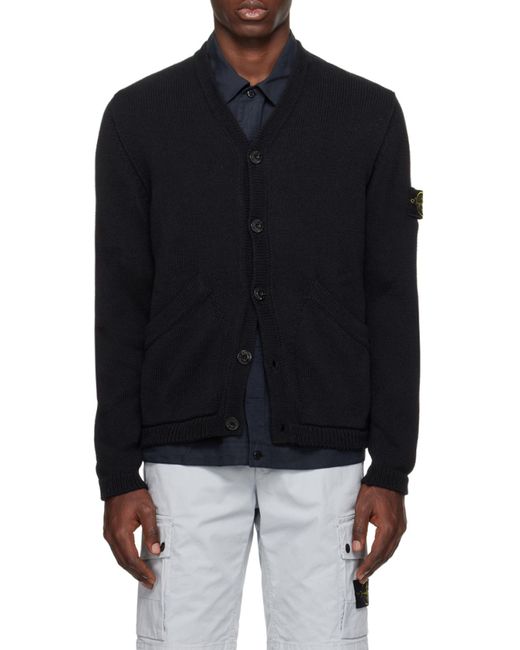 Stone Island Black Logo Medallion Knitted Cardigan for men