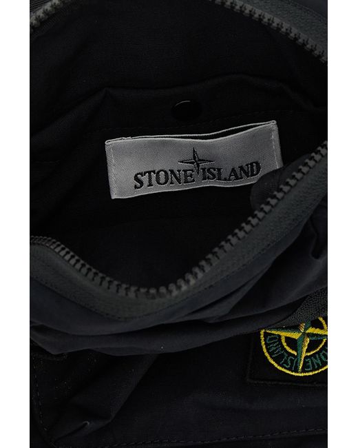 Stone Island Black Logo Badge Crossbody Bag for men