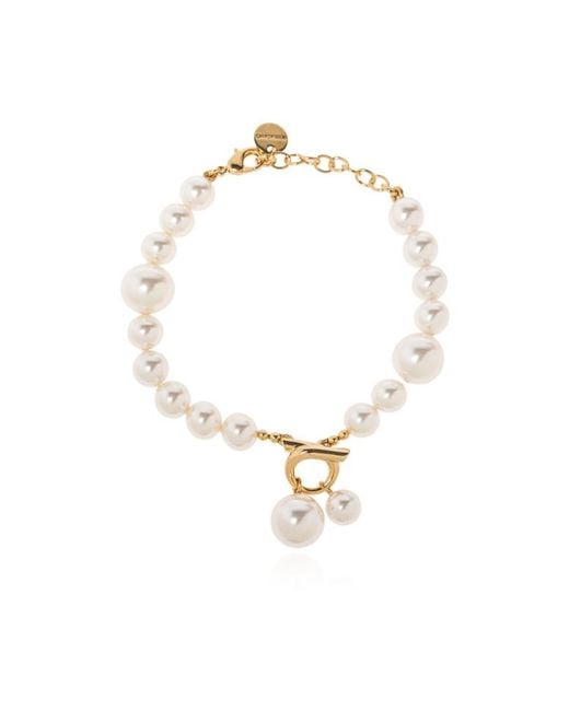 Ferragamo White Ferragamo Gancini Embellished Bracelet
