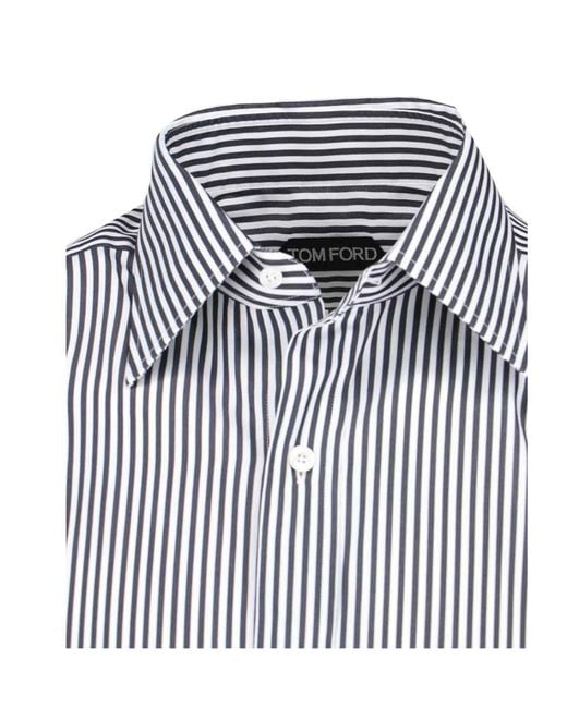 Tom Ford Blue Striped Long-Sleeved Shirt for men