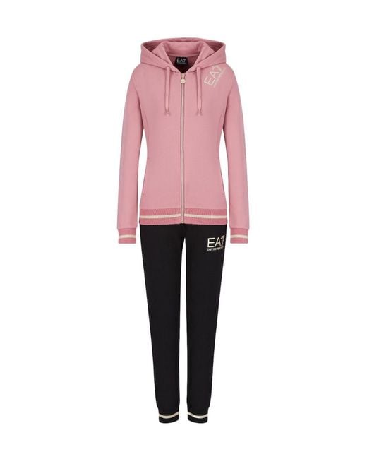 EA7 Pink Hooded Zippered Sweatshirt And Sweatpants Set