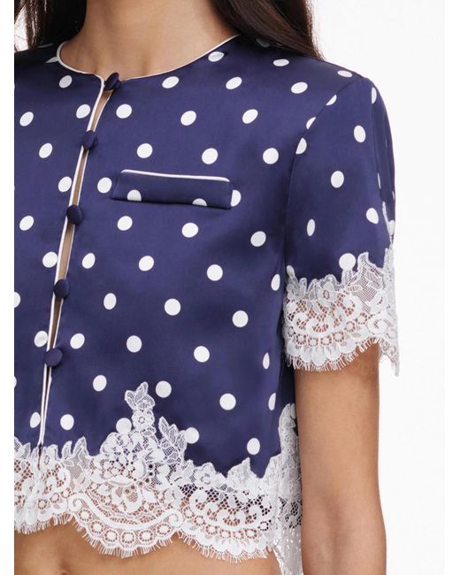 Self-Portrait Blue Polka Dot Satin Top