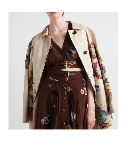 Prada White Floral Printed Coat