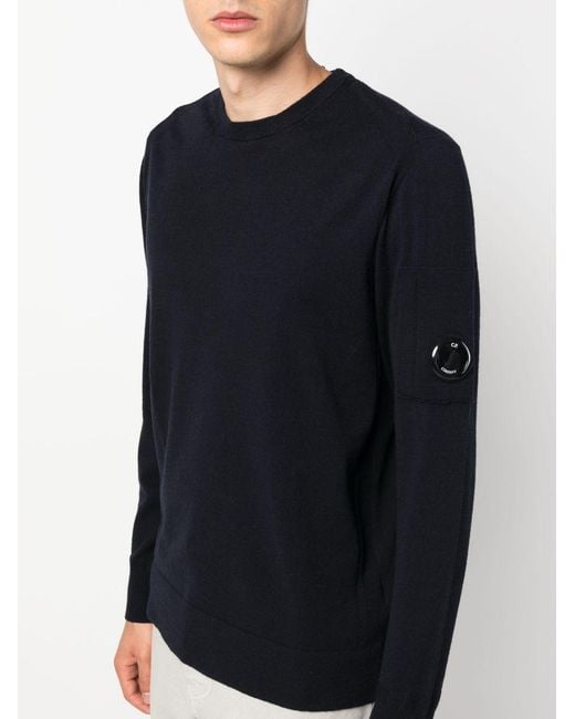 C P Company Blue Extafine Knitted Crewneck Jumper for men