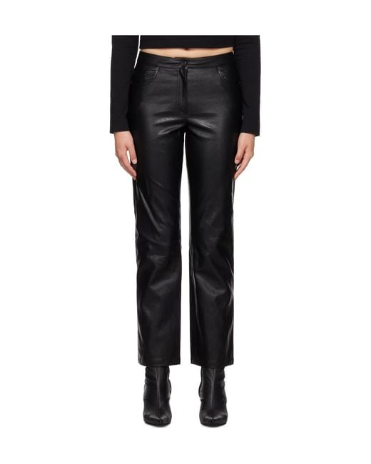 Juun.J Black Pleated Faux Leather Casual Pants