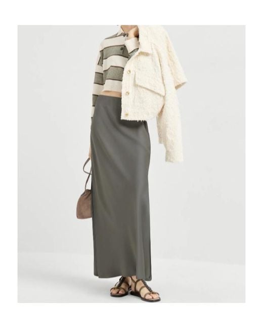 Brunello Cucinelli Gray Slit Detailed Maxi Skirt