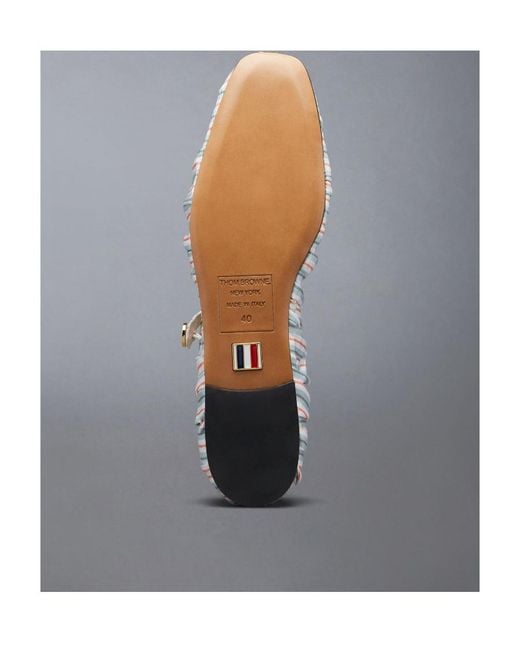 Thom Browne White Stripe-Pattern Cotton Ballerina Shoes