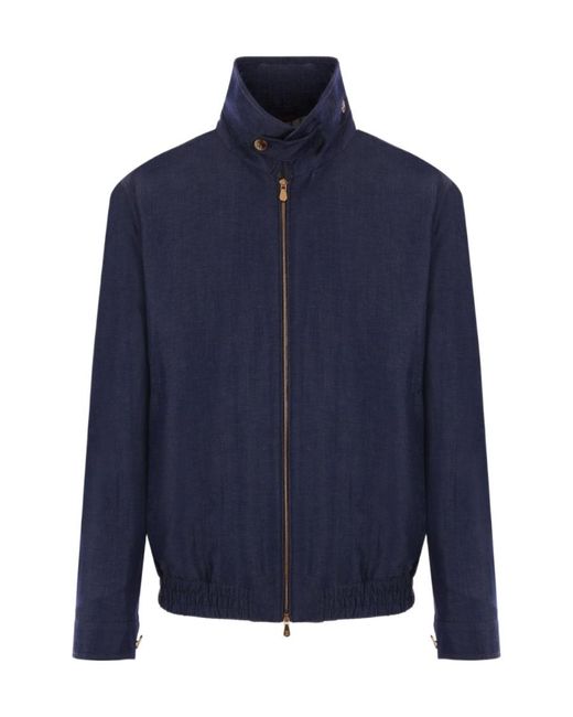Brunello Cucinelli Blue Long-Sleeved Zip-Up Jacket for men
