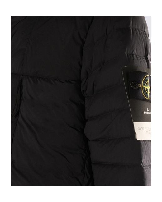 Stone Island Black Zipped Hooded Coat for men