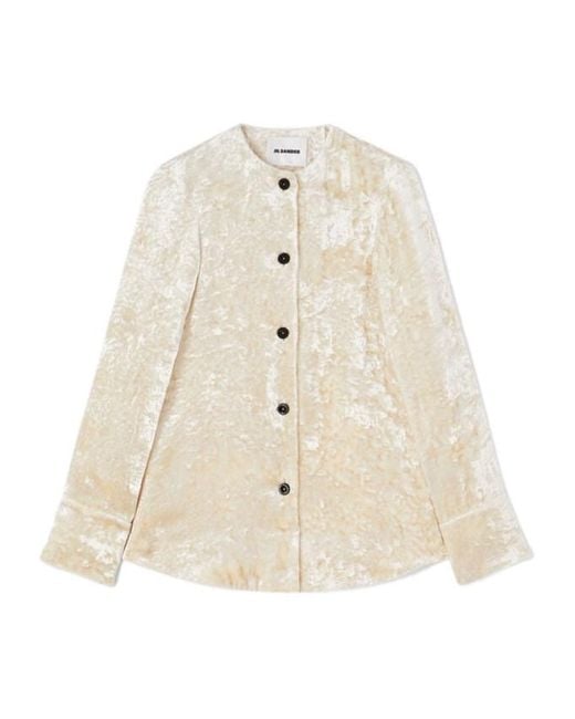 Jil Sander Natural Long-Sleeve Crushed-Velvet Shirt