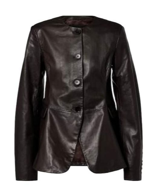 ROTATE BIRGER CHRISTENSEN Black Round-Neck Leather Jacket