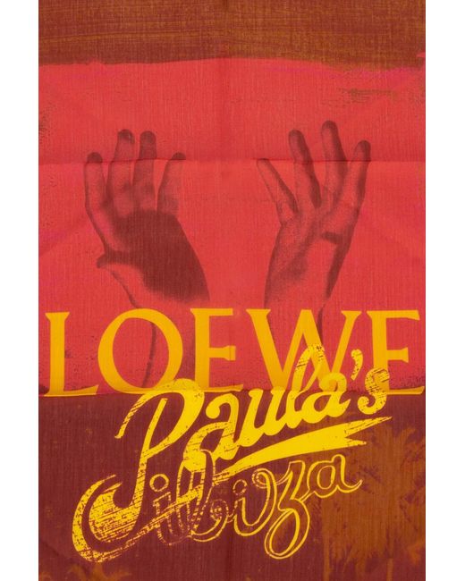 Loewe Red Logo Pattern Silk Scarf