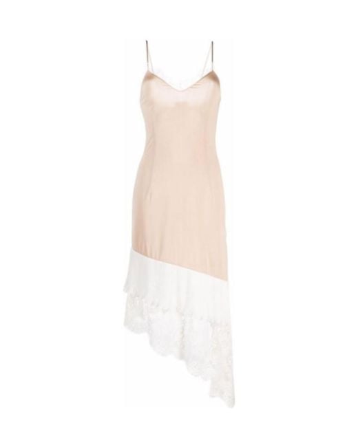 Vetements White Lace-Panelled Asymmetric Slip Dress