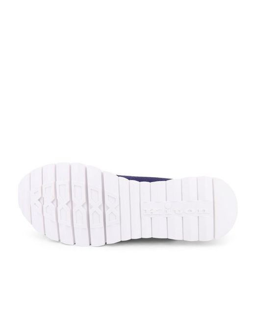 Kiton Blue Knitted Fabric Sneakers With Embroidered Logo for men