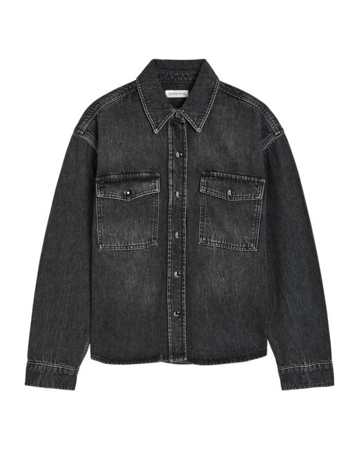 Anine Bing Black Paxton Washed Denim Shirt