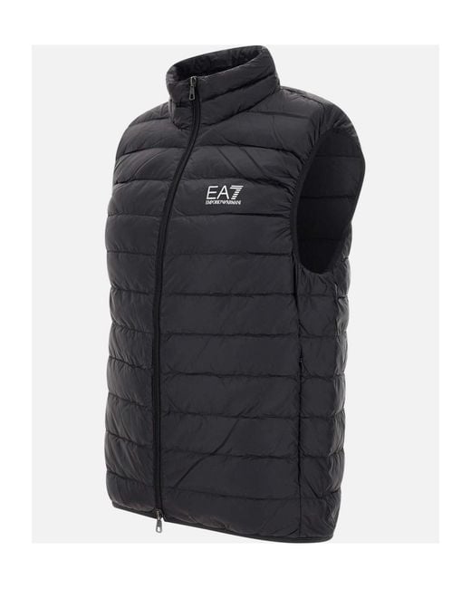 EA7 Black Logo Printed Quilted Padded Gilet for men