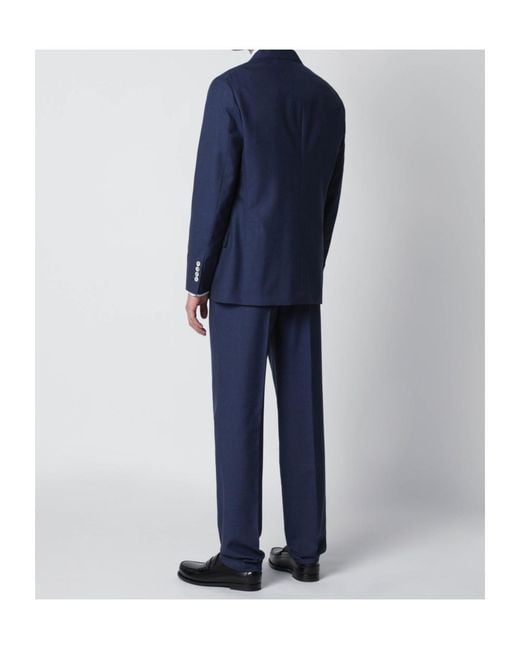 Brunello Cucinelli Blue Single-Breasted Suit And Trousers Set for men