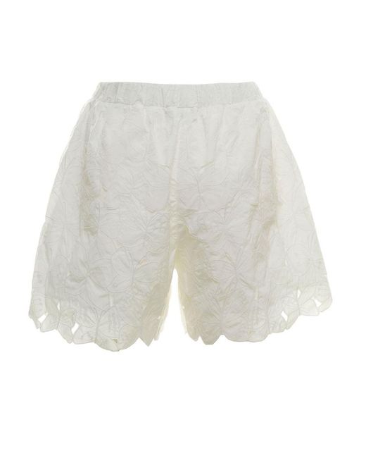 RED Valentino White Lace-Detailed High-Waisted Shorts