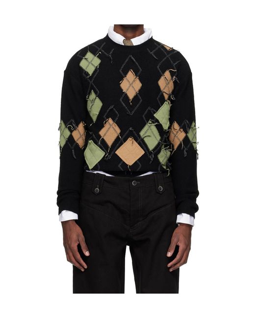 ANDERSSON BELL Black Diamond-Patterned Crew Neck Sweater for men