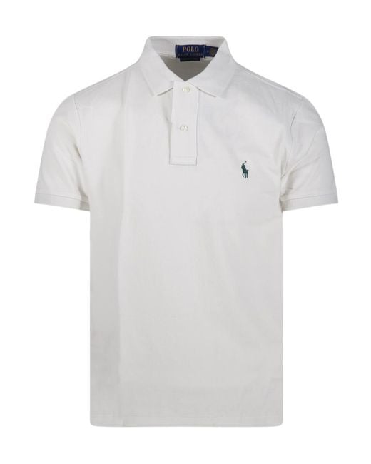 Polo Ralph Lauren White Logo-Embroidered Straight Hem Polo Shirt for men
