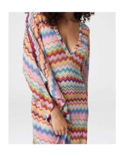 Missoni Red Micro Pixel-Effect Zigzag Pattern Long Caftan