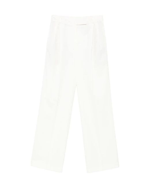 Rohe White Pleated Wool-Blend Trousers
