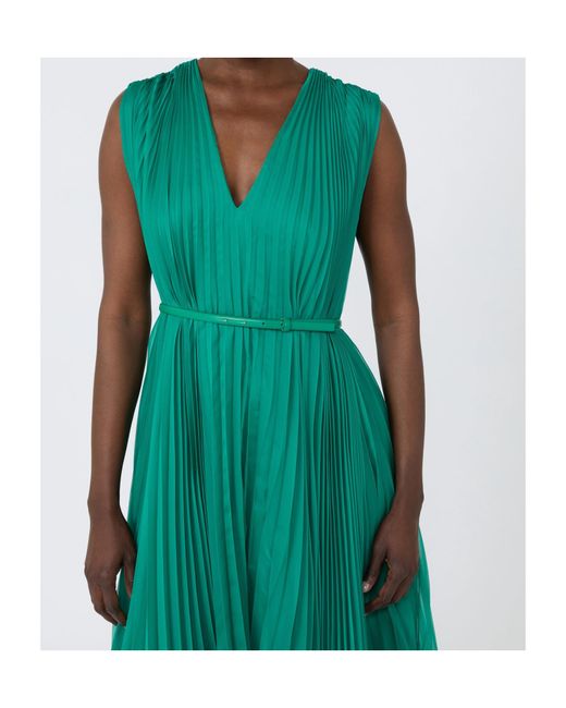 Max Mara Green Pleated Belted Dress