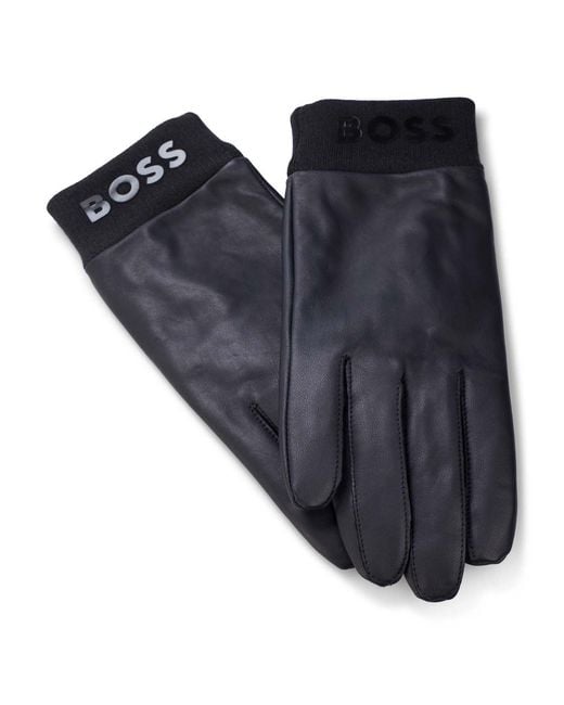 Boss Blue Leather Gloves for men