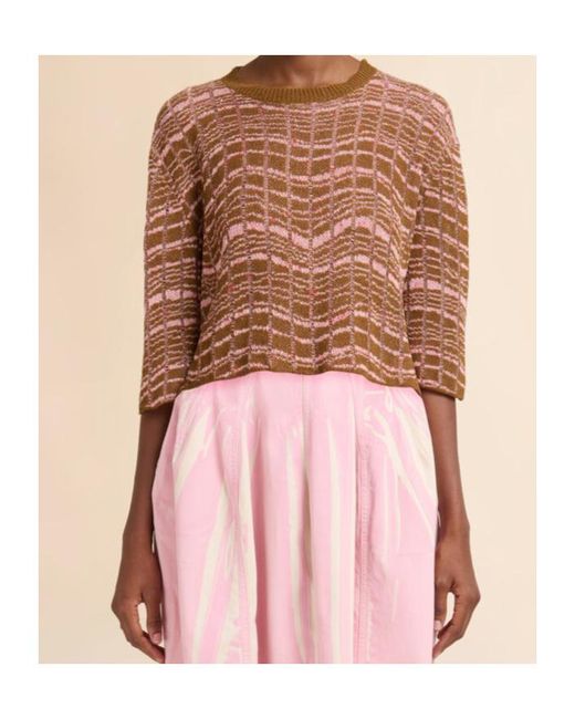 Marni Brown Ribbed Linen Jumper With Wavy Pattern