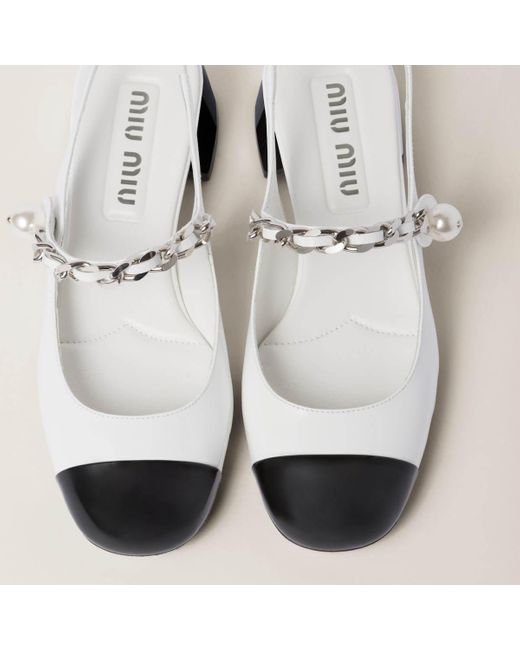 Miu Miu White Chain Detail Patent Slingback Pump