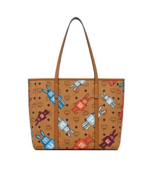 MCM White Toni Top-Zip Medium Shopper Bag