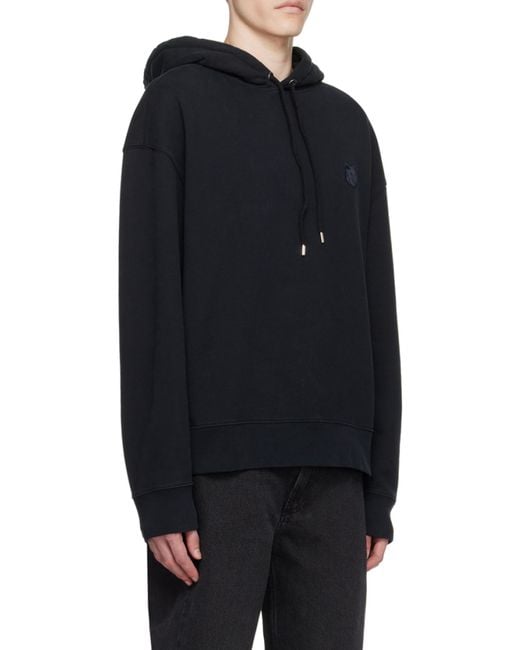 Maison Kitsuné Black Maison Kitsuné Fox Head Patch Drawstring Hoodie for men