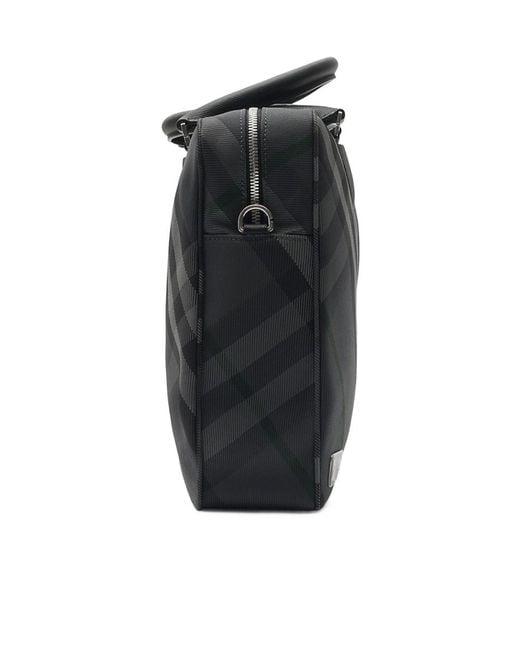 Burberry Black Grid Checked Zipped Briefcase for men
