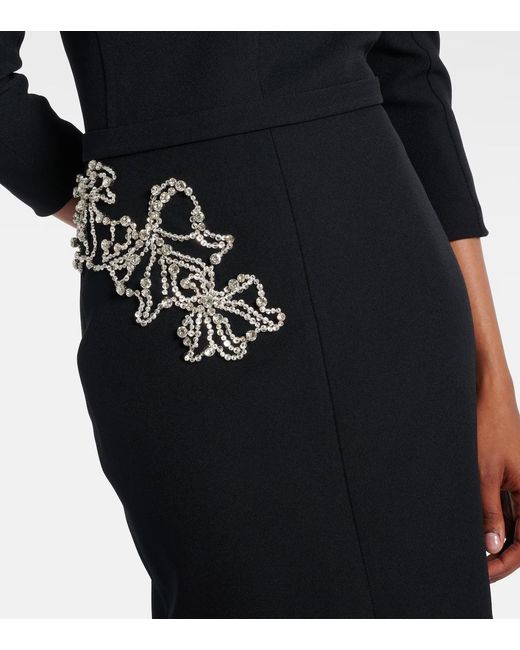 Safiyaa Black Linda Crystal-Embellished Midi Dress