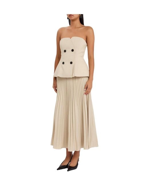 Self-Portrait Natural Layered Double-Breasted Woven Midi Dress