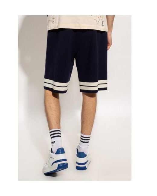 Palm Angels Blue Horizontal-Stripe Print Shorts for men
