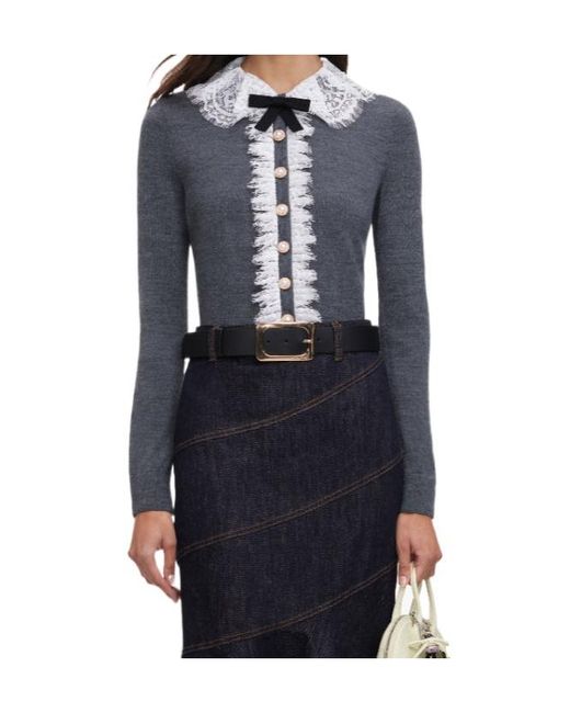 Self-Portrait Blue Lace Collar Knit Cardigan