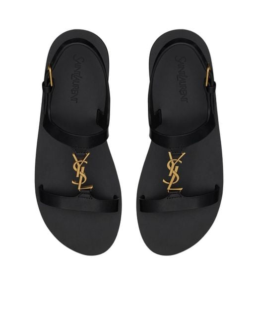 Saint Laurent Black Cassandra Logo Plaque Flat Sandals