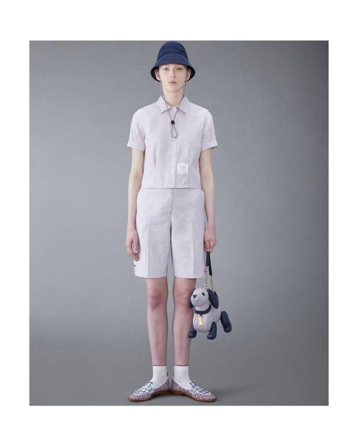 Thom Browne Blue Rwb Striped Logo Patch Shirt